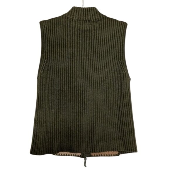 Leather Patchwork Vest Womens Size Medium Green Ribbed Knit Full Zip Boho - Picture 5 of 8